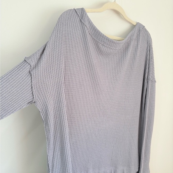 FREE PEOPLE North Shore Thermal Waffle Knit Tunic Storm Grey Womens S Oversized - Picture 5 of 8
